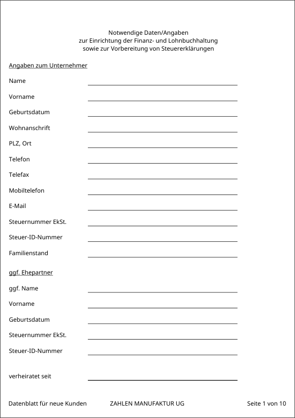 Neukunden-Datenblatt